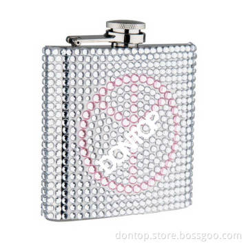 6oz Cute Genuine Rhinestone Hip Flask with Beads (H0604R)
